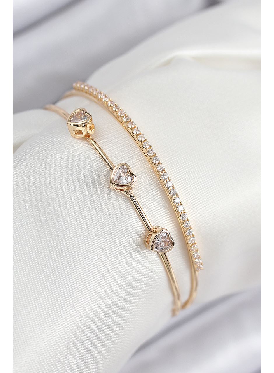 Pirinç Zirkon Taşlı Kalp Model Gold Renk Kadın Bileklik