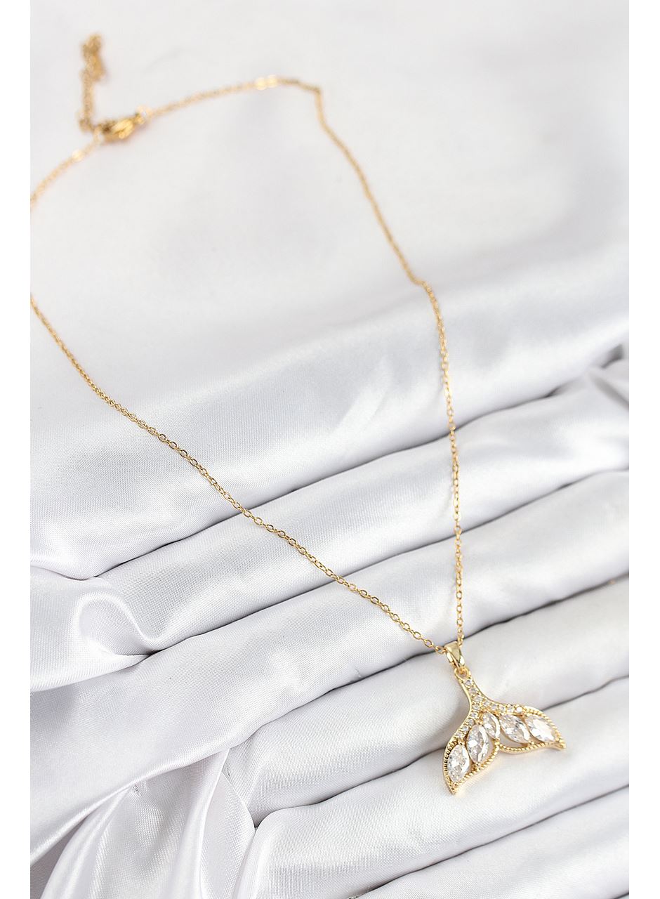 316L Çelik Zirkon Taşlı Balık Kuyruğu Model Gold Renk Kadın Kolye