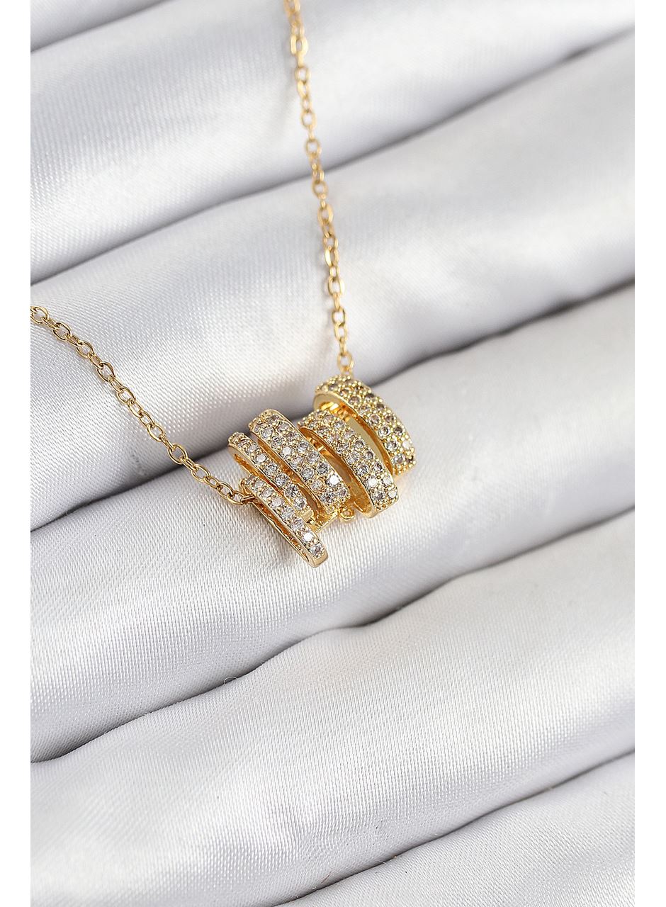 316L Çelik Zirkon Taşlı Sarmal Model Gold Renk Kadın Kolye