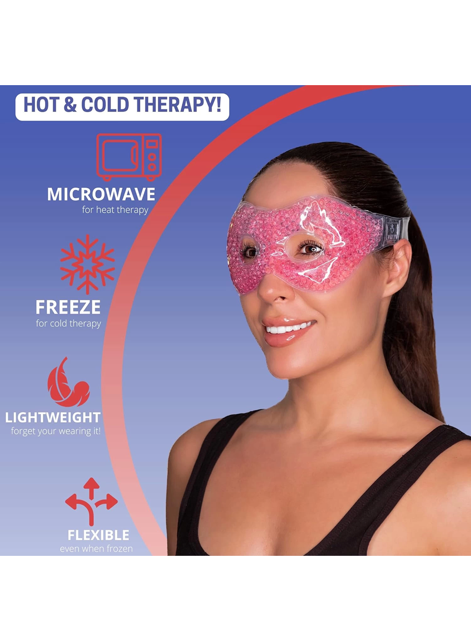 Pembe Jel Boncuklu Göz Maskesi, Soğuk & Sıcak Kullanım Rahatlatıcı Terapi Maskesi (