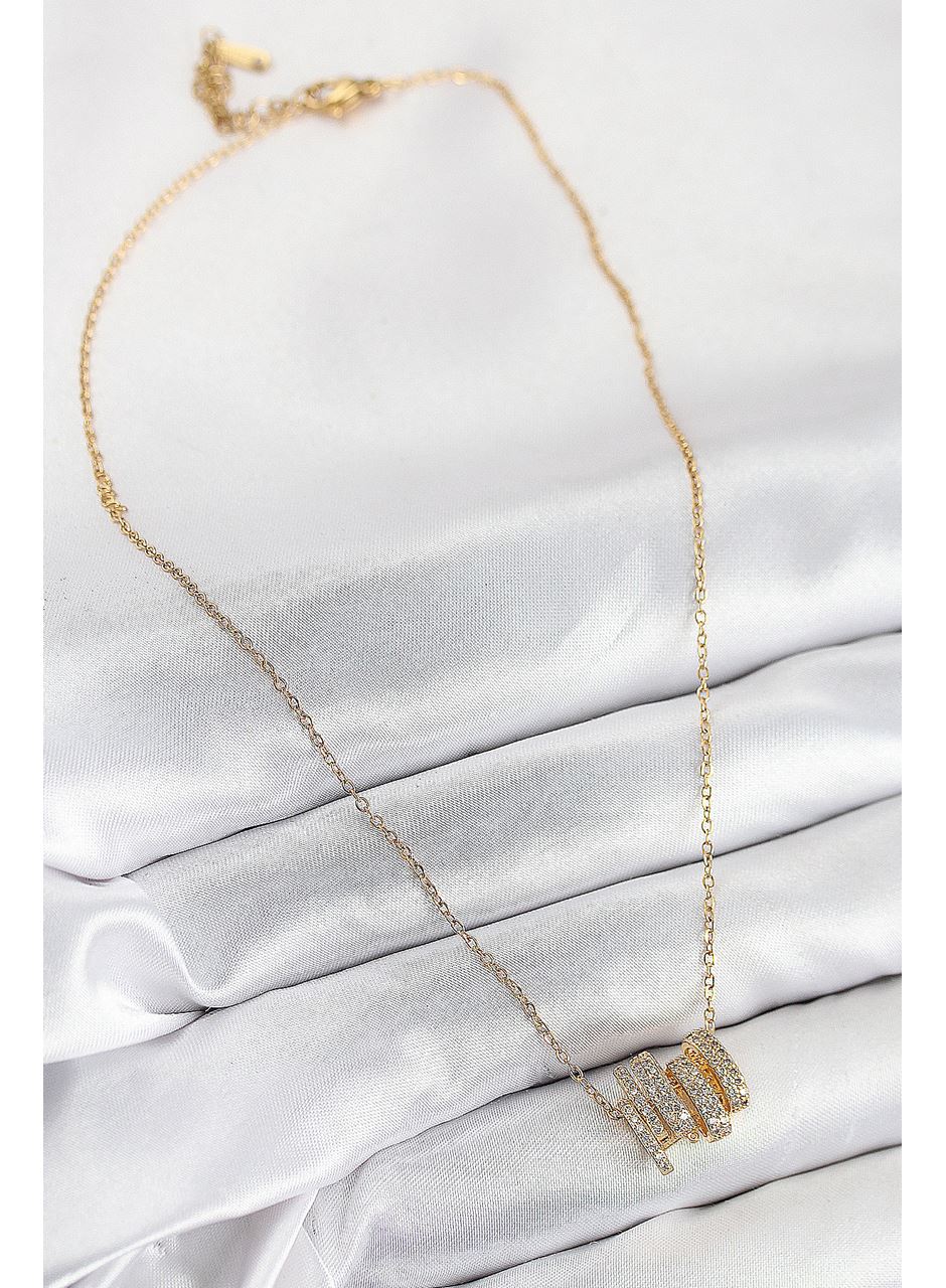 316L Çelik Zirkon Taşlı Sarmal Model Gold Renk Kadın Kolye