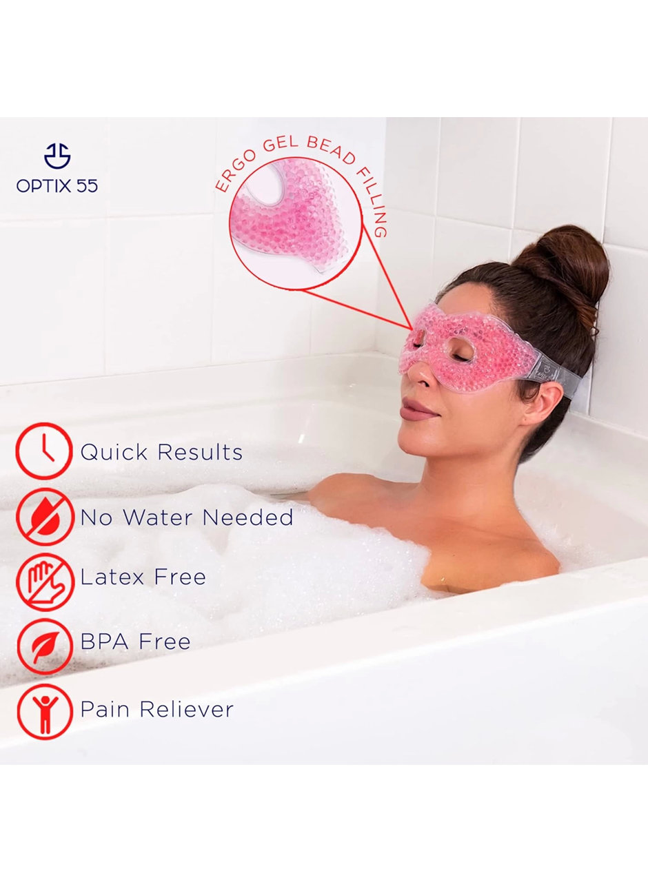 Pembe Jel Boncuklu Göz Maskesi, Soğuk & Sıcak Kullanım Rahatlatıcı Terapi Maskesi (