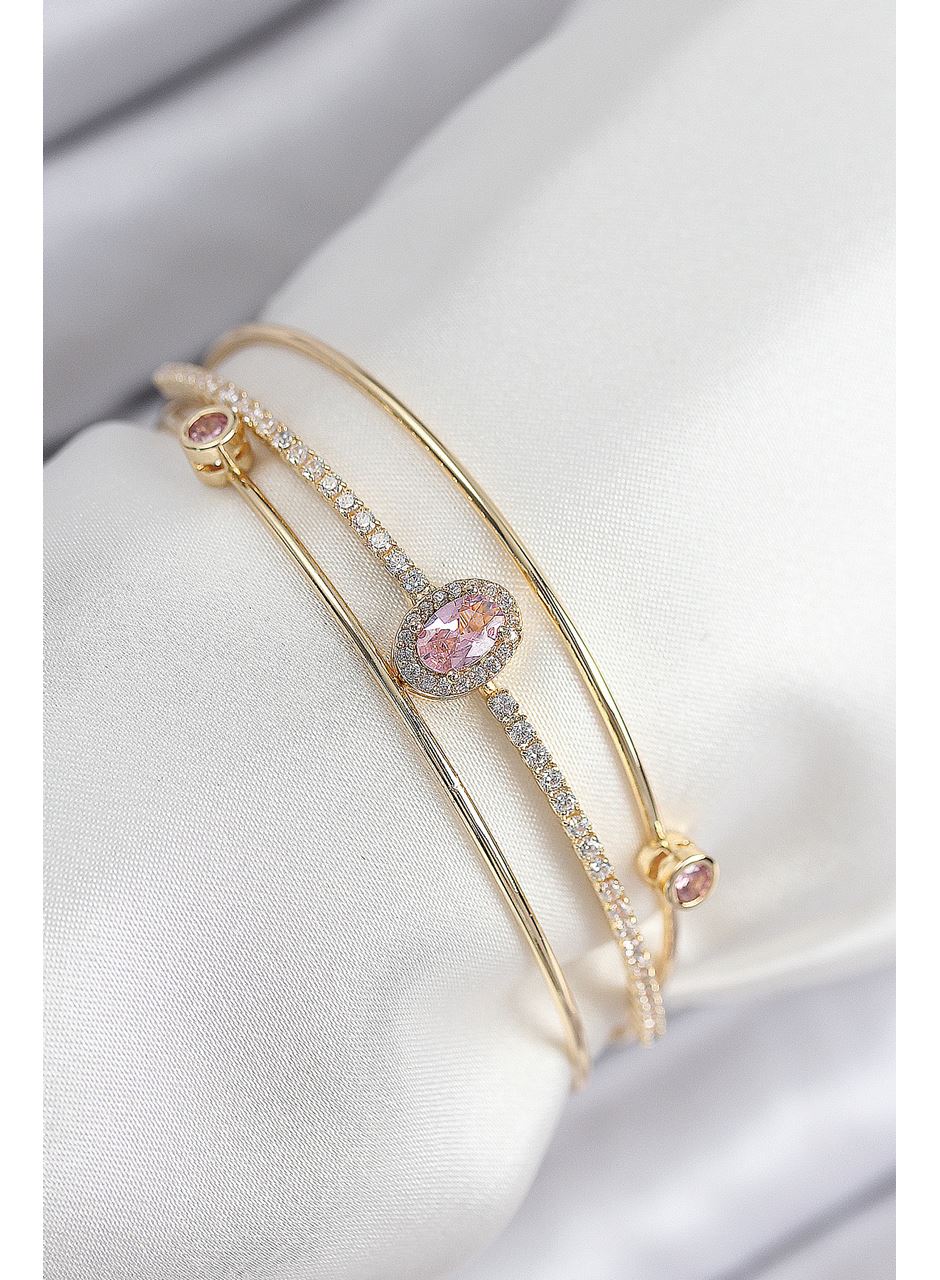 Pirinç Zirkon Taşlı Baget Model Gold Renk Kadın Bileklik