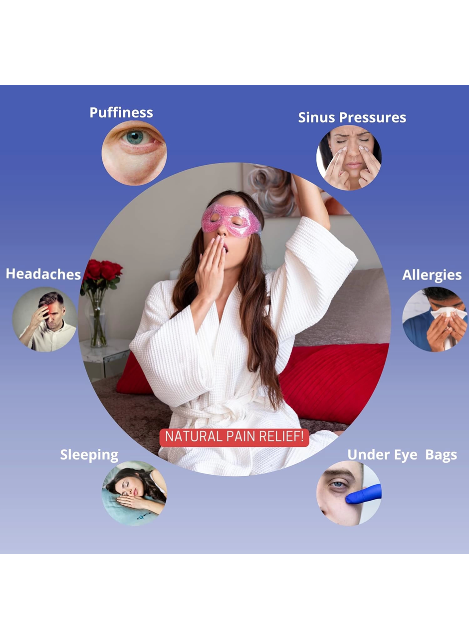Pembe Jel Boncuklu Göz Maskesi, Soğuk & Sıcak Kullanım Rahatlatıcı Terapi Maskesi (