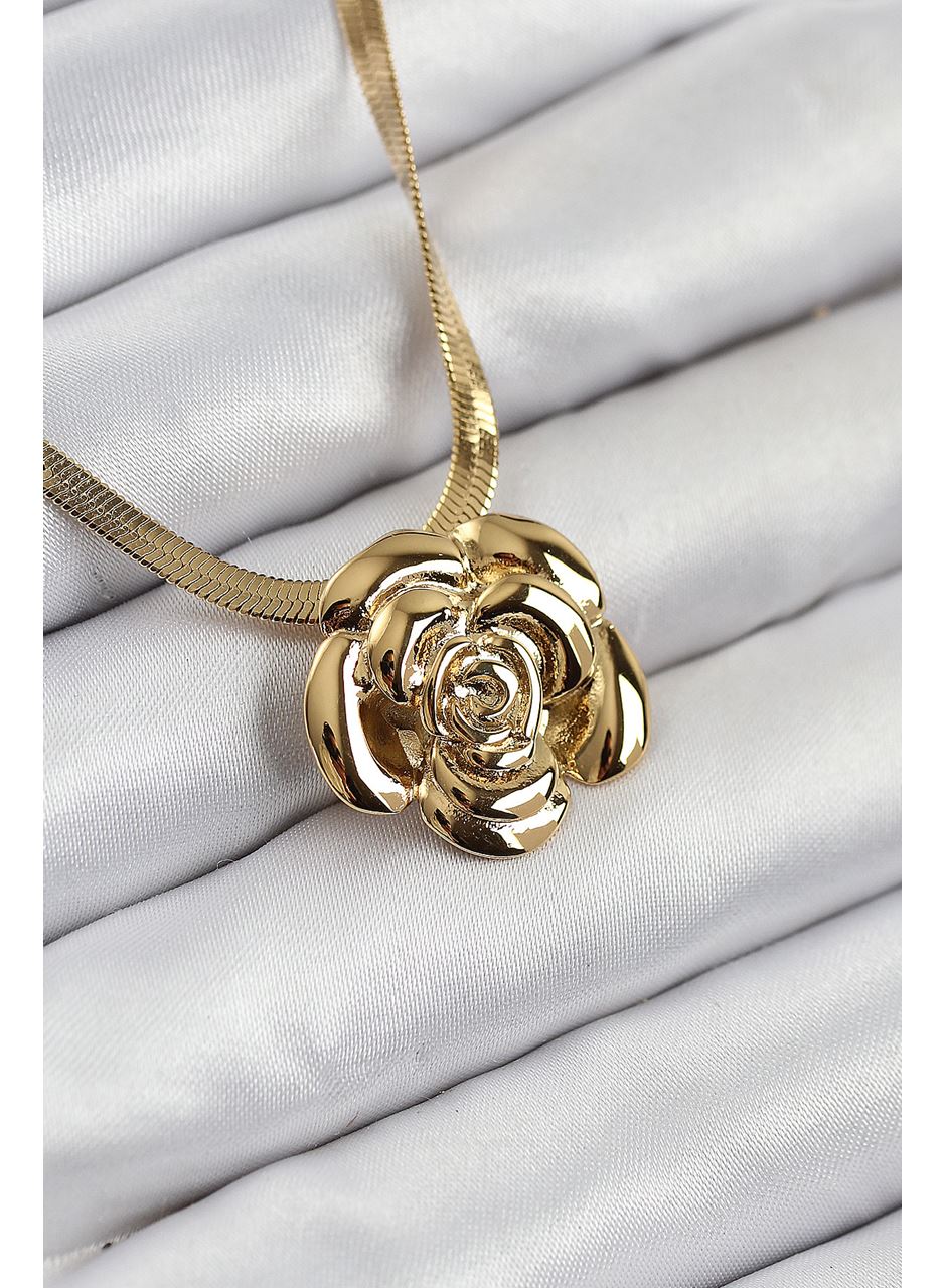 316L Çelik Gül Figürlü İtalyan Zincir Model Gold Renk Kadın Kolye