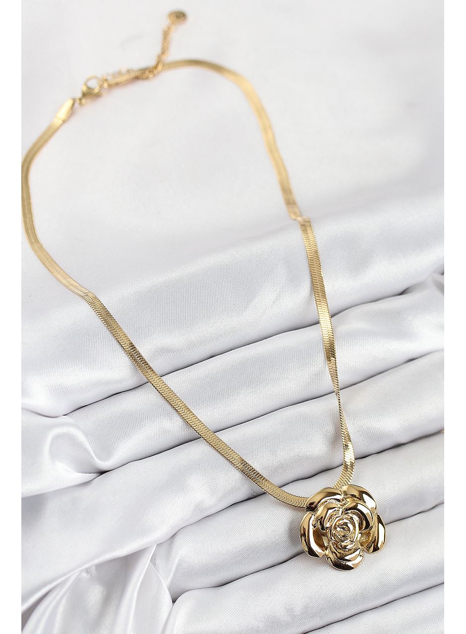 316L Çelik Gül Figürlü İtalyan Zincir Model Gold Renk Kadın Kolye