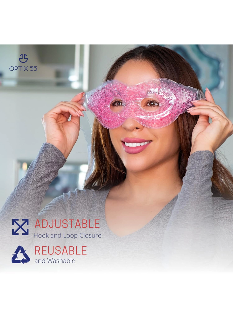 Pembe Jel Boncuklu Göz Maskesi, Soğuk & Sıcak Kullanım Rahatlatıcı Terapi Maskesi (
