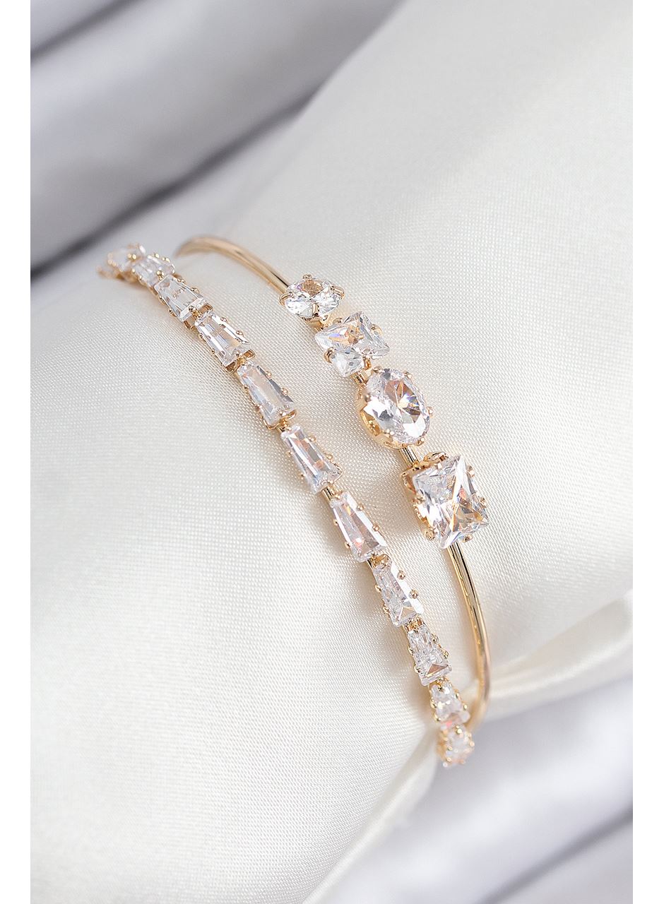 Pirinç Zirkon Taşlı Su Yolu Model Gold Renk Kadın Bileklik