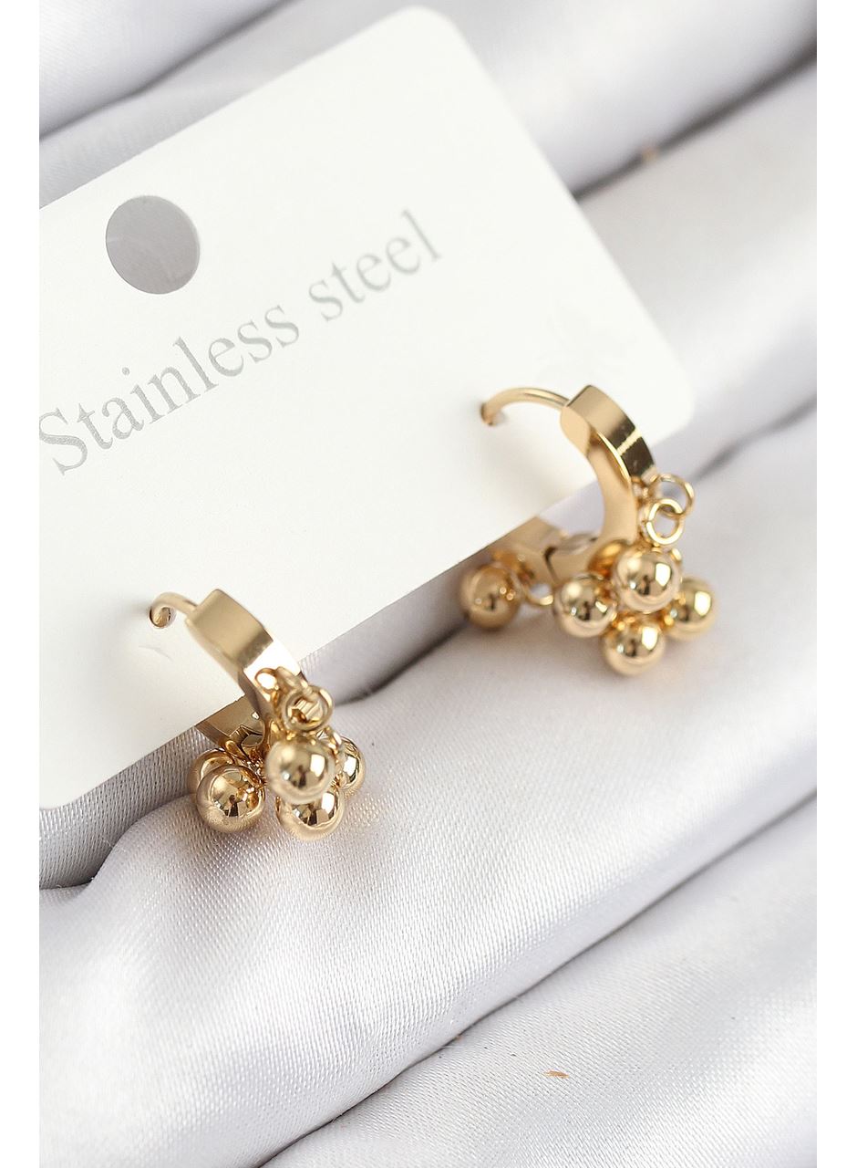 316L Çelik Boncuklu Halka Model Gold Renk Kadın Küpe