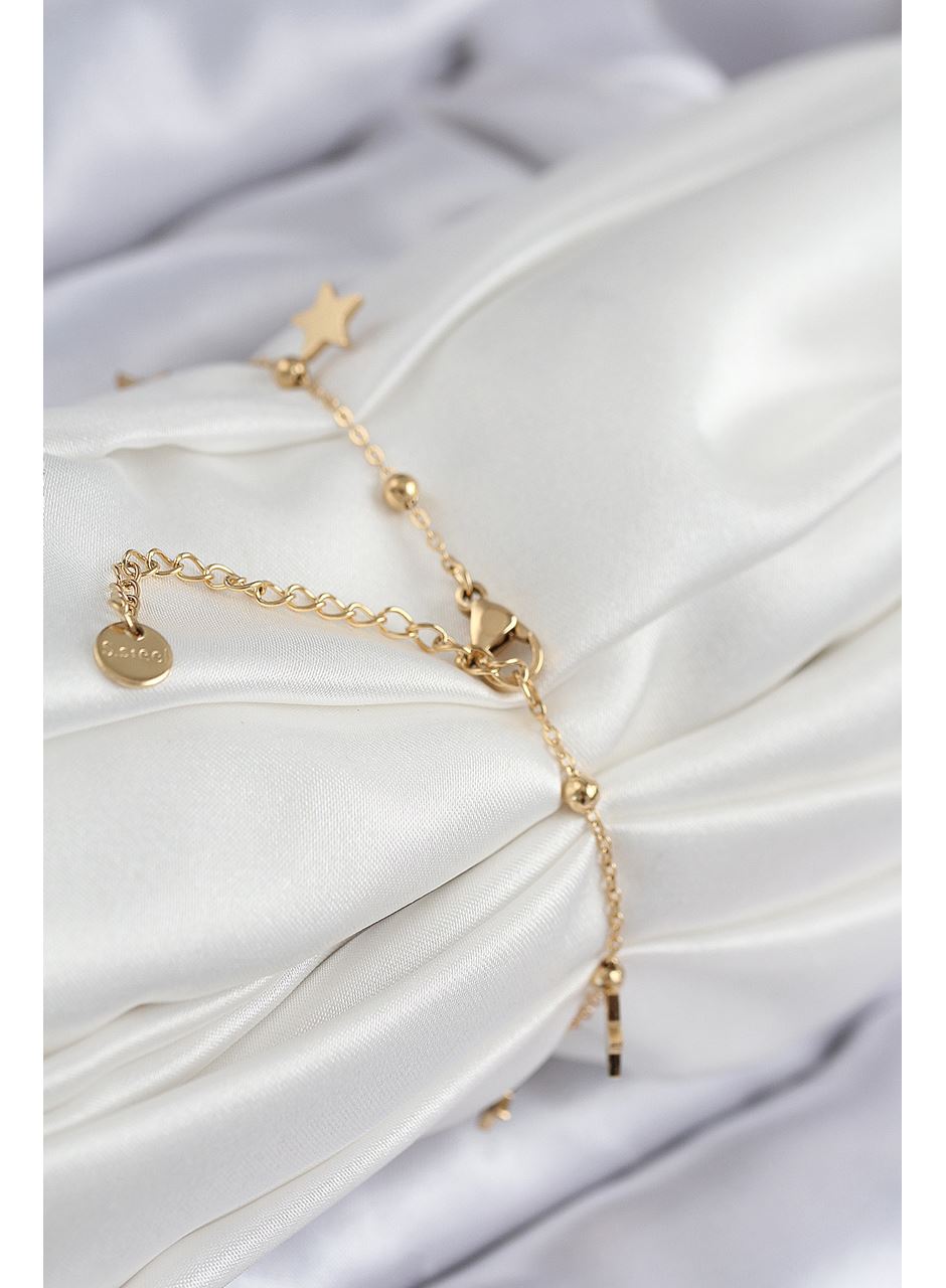 316L Çelik Sıralı Yonca Model Gold Renk Kadın Bileklik