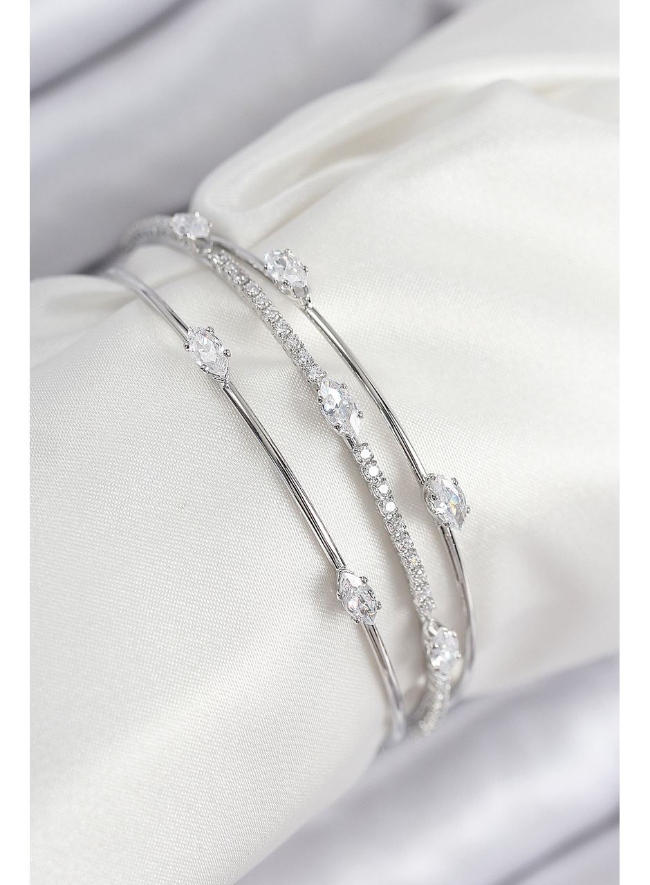 Pirinç Zirkon Taşlı Su Yolu Model Gümüş Renk Kadın Bileklik