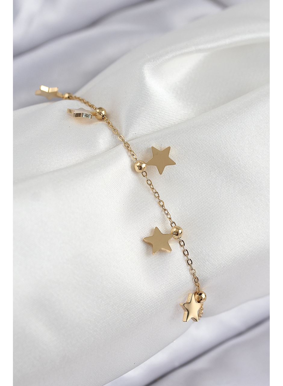 316L Çelik Sıralı Yıldız Model Gold Renk Kadın Bileklik