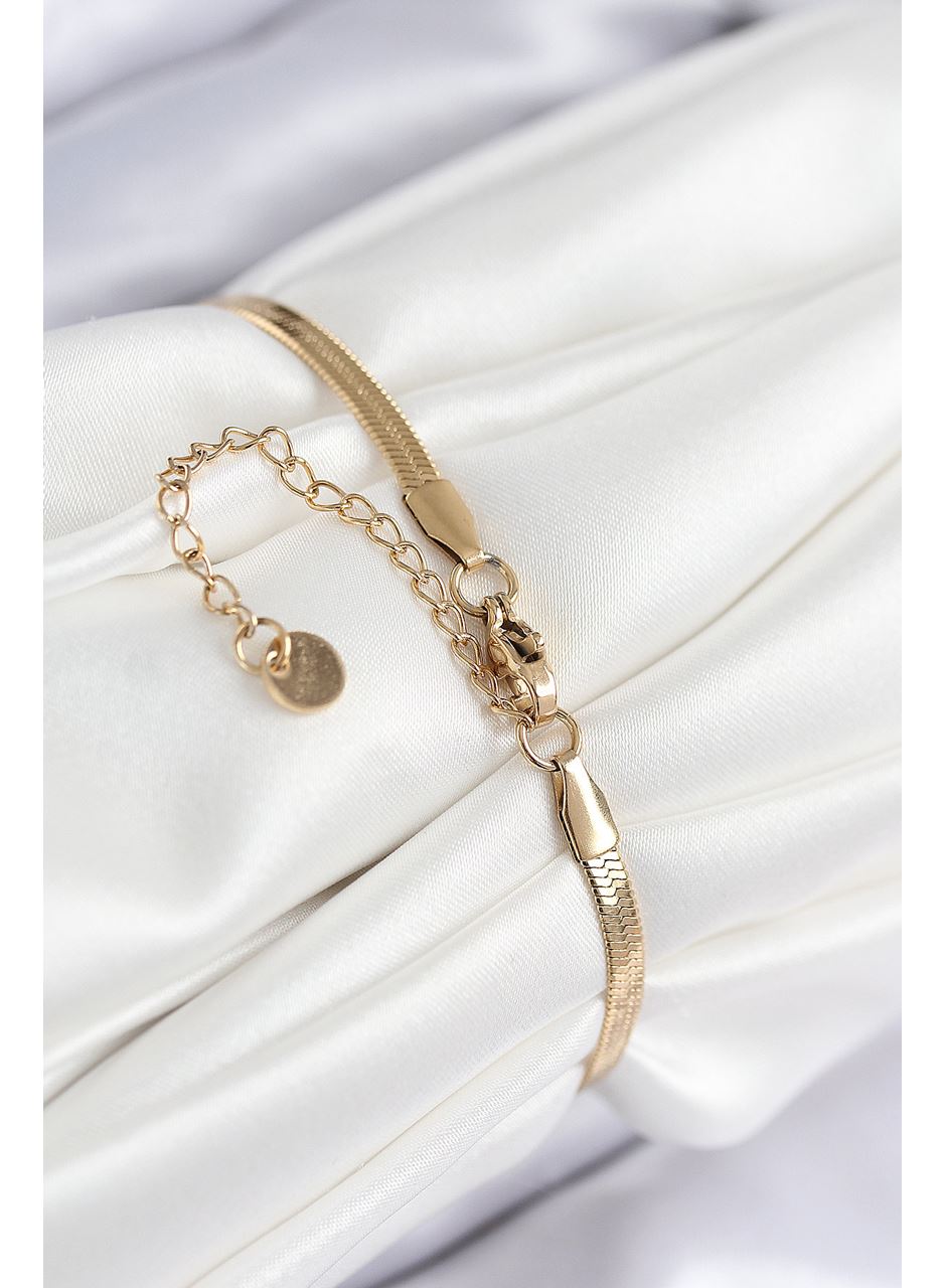 316L Çelik Nazar Boncuk Detaylı Yonca Model İtalyan Zincir Gold Renk Kadın Bileklik