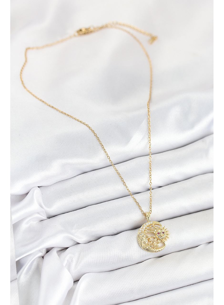 316L Çelik Zirkon Taşlı Ay Ve Güneş Model Gold Renk Kadın Kolye