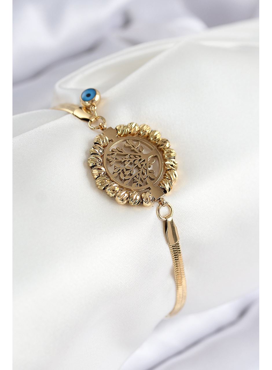 316L Çelik Nazar Boncuk Detaylı Hayat Ağacı Model İtalyan Zincir Gold Renk Kadın Bileklik
