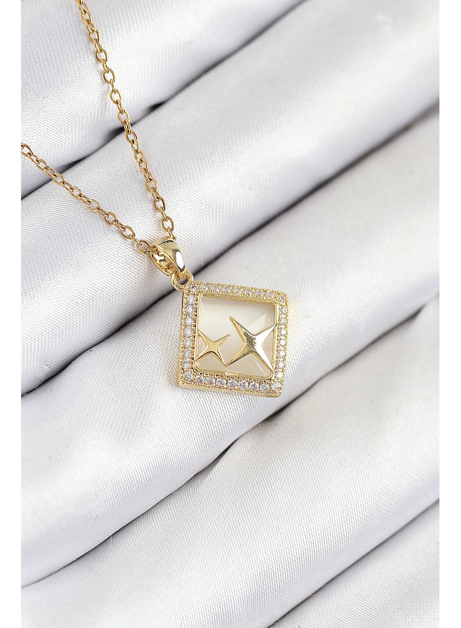 316L Çelik Zirkon Taşlı Yıldız Model Gold Renk Kadın Kolye