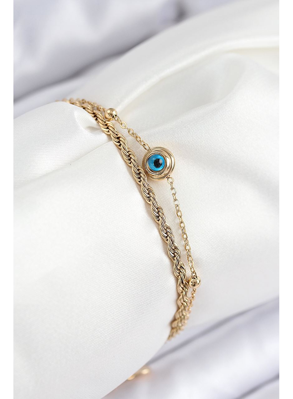 316L Çelik Nazar Boncuk Model Burgu Zincir Gold Renk Kadın Bileklik