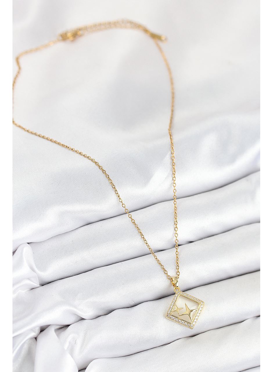 316L Çelik Zirkon Taşlı Yıldız Model Gold Renk Kadın Kolye