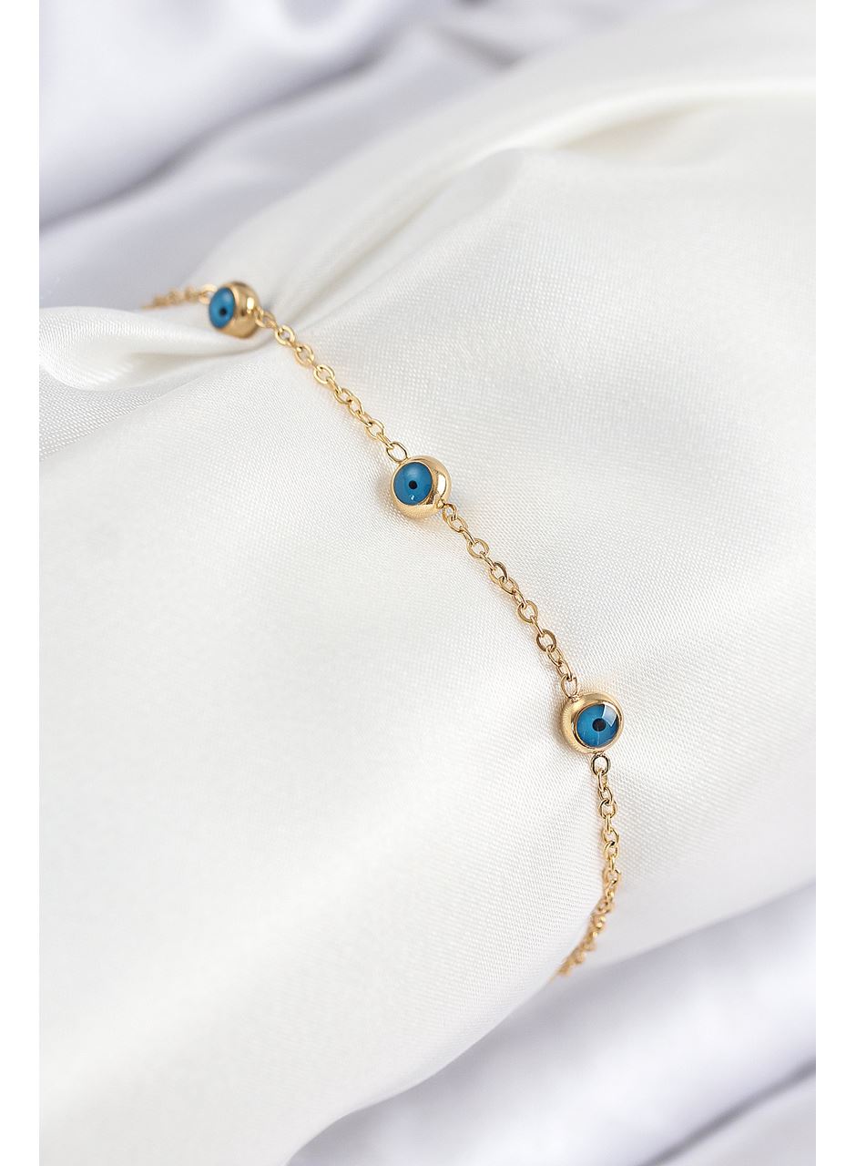 316L Çelik Nazar Boncuğu Model Gold Renk Kadın Bileklik