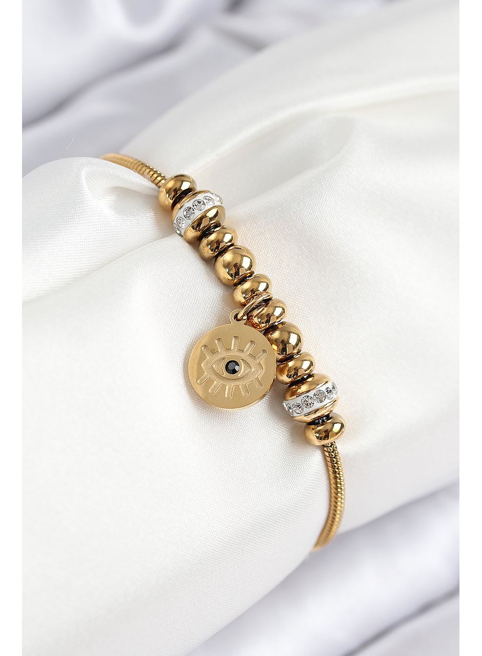 316L Çelik Zirkon Taşlı Göz Charm Model Gold Renk Kadın Bileklik