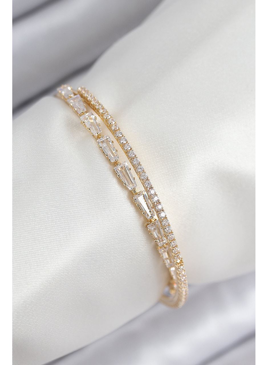 Pirinç Zirkon Taşlı Su Yolu Model Gold Renk Kadın Bileklik