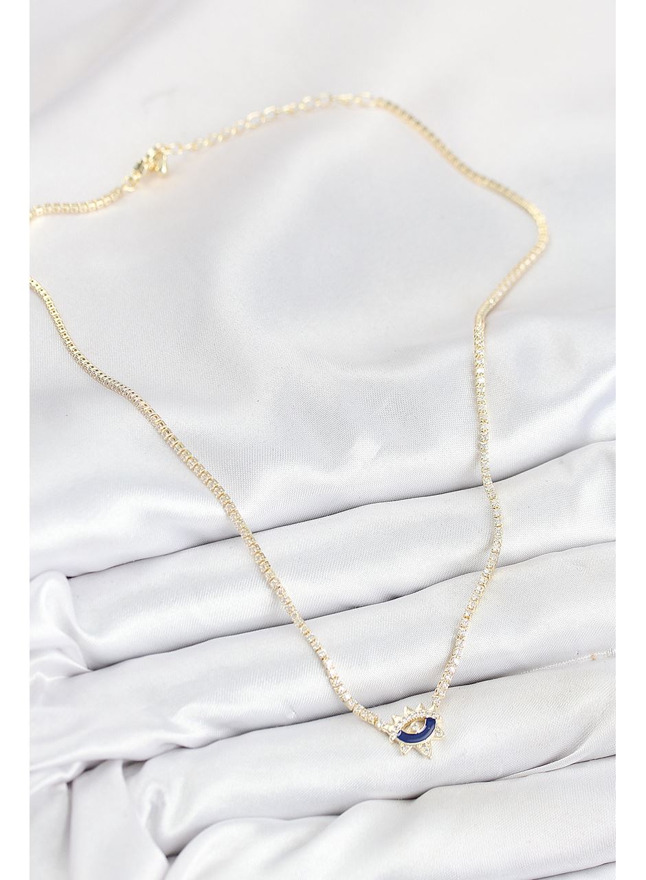 Pirinç Zirkon Taşlı Su Yolu Göz Model Gold Renk Kadın Kolye