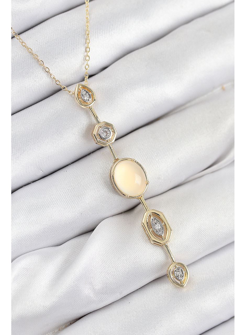 Pirinç Zincir Sarı Gold Renk Zirkon Taşlı Y Kolye