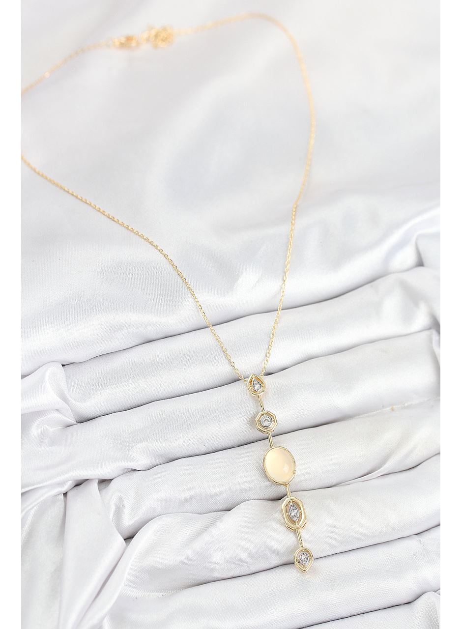 Pirinç Zincir Sarı Gold Renk Zirkon Taşlı Y Kolye