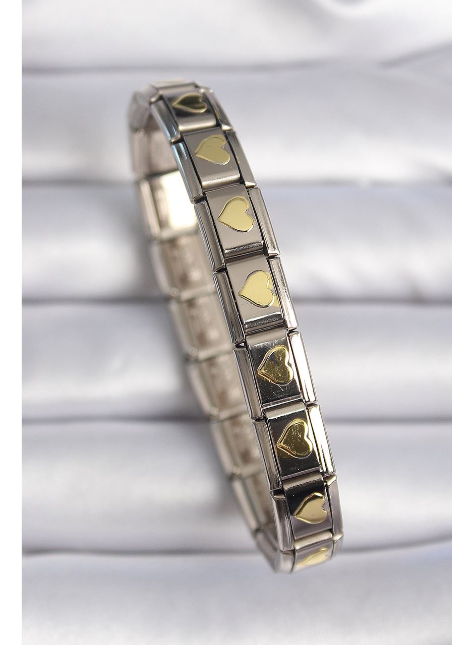 316L Çelik Gümüş Renk Gold Kalp İşleme Nomination Charm Bileklik