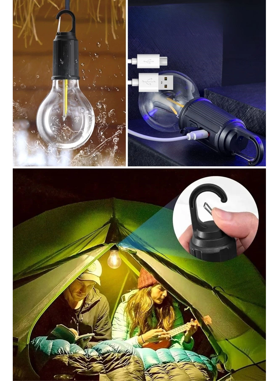 Şarj Olabilen 3 Farklı Mod Led'li Kendiliğinden Asma Kancalı Kamp,dış Cephe Lambası (