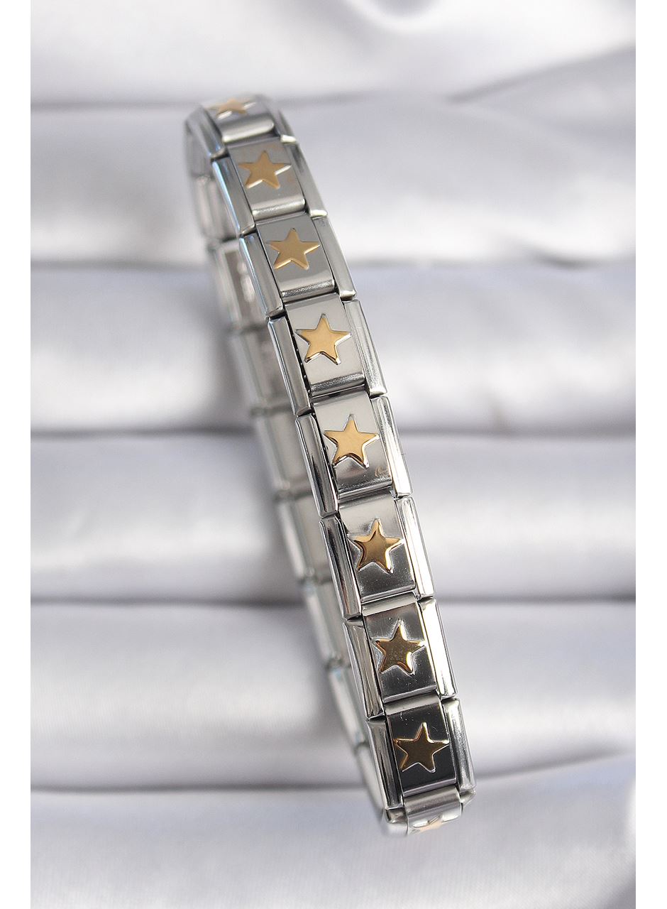 316L Çelik Gümüş Renk Gold Yıldız İşleme Nomination Charm Bileklik