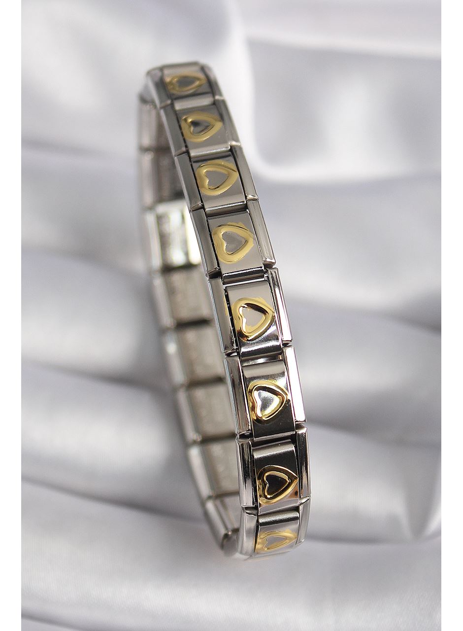 316L Çelik Gümüş Renk Gold Kalp İşleme Nomination Model Kadın Bileklik