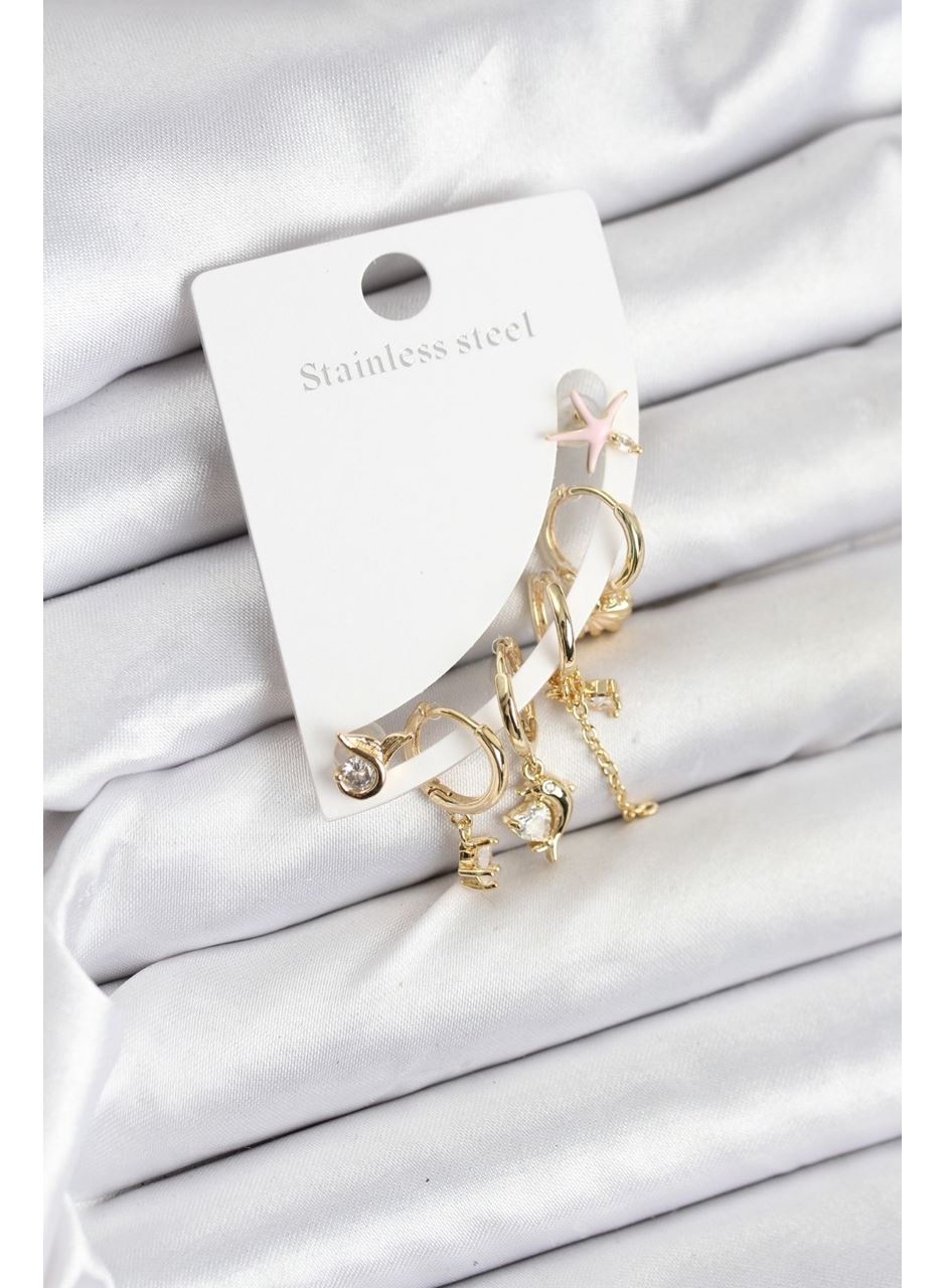 Pirinç Gold Renk Set Küpe