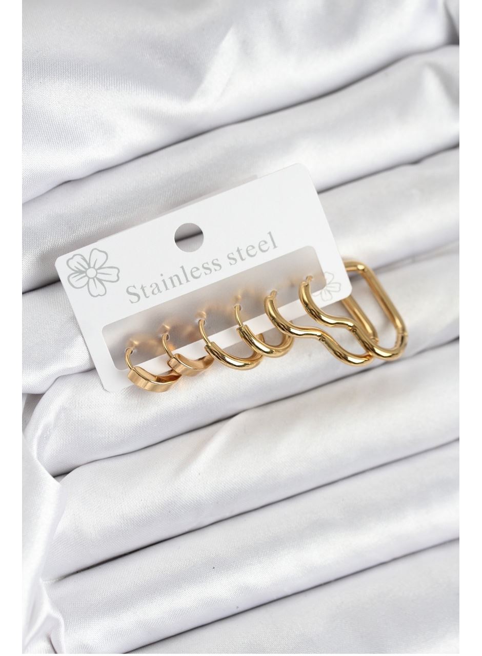 316L Çelik Gold Renk Kadın Küpe Seti