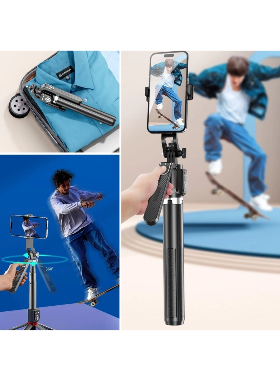 Kumandalı 360 Derece Dönebilen Cep Telefonu Ve Kamera Tripodu 2.2m Uzayabilen Selfie Çubuğu (