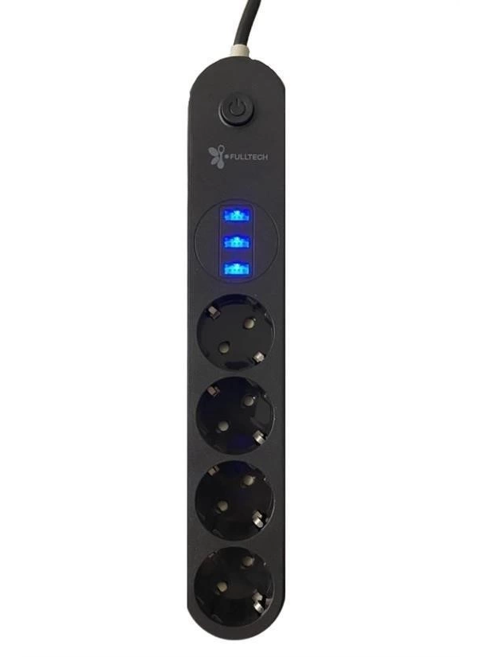 4lü Siyah Anahtarlı 3 Usb Li Akım Korumalı Topraklı Çocuk Korumalı Grup Priz 2 Metre (