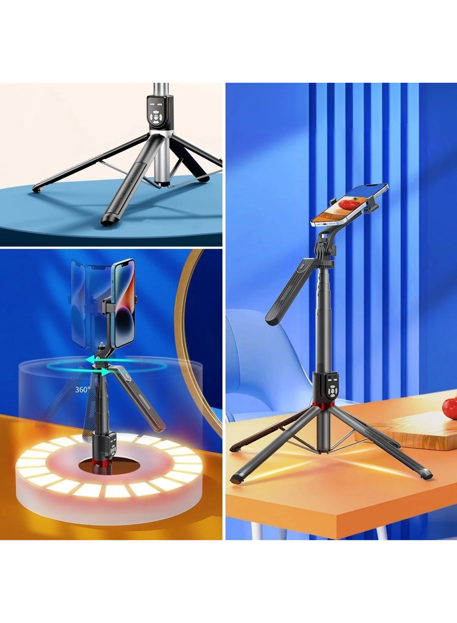 Kumandalı 360 Derece Dönebilen Cep Telefonu Ve Kamera Tripodu 2.2m Uzayabilen Selfie Çubuğu (