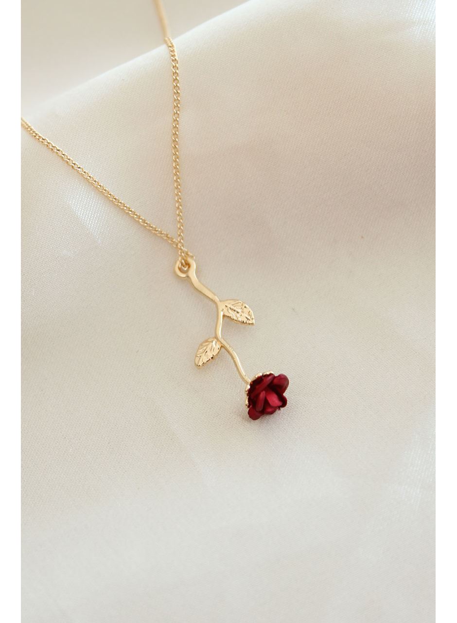 Kırmızı Gül Figürlü Kolye