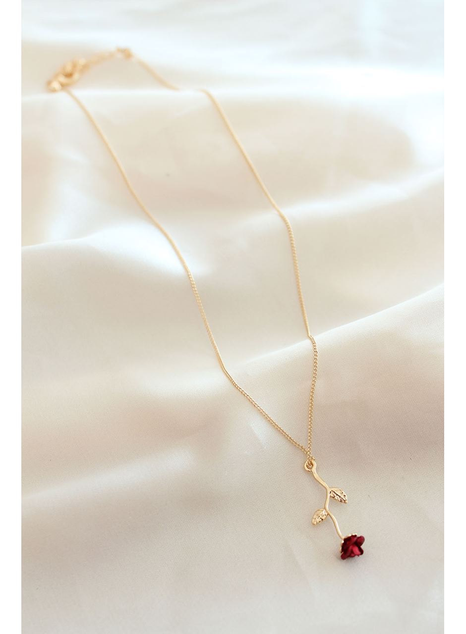 Kırmızı Gül Figürlü Kolye