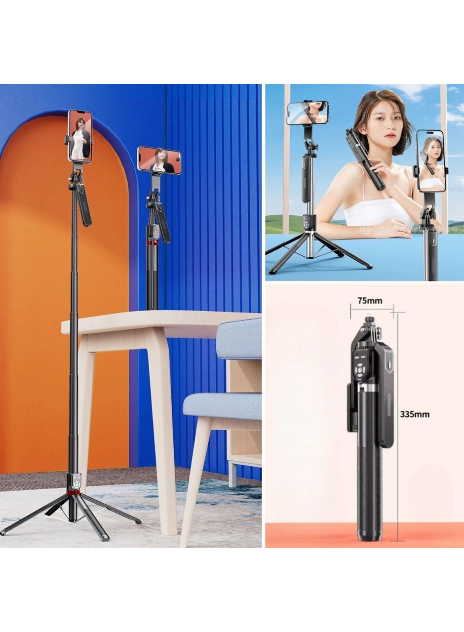 Kumandalı 360 Derece Dönebilen Cep Telefonu Ve Kamera Tripodu 2.2m Uzayabilen Selfie Çubuğu (