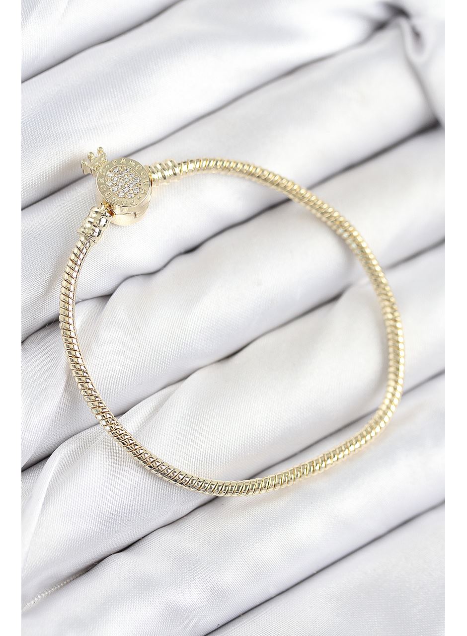 Pirinç Charm Zirkon Taşlı Taç Model Gold Renk Kadın Bileklik