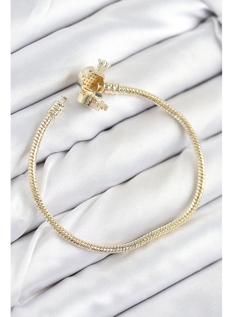 Pirinç Charm Zirkon Taşlı Taç Model Gold Renk Kadın Bileklik