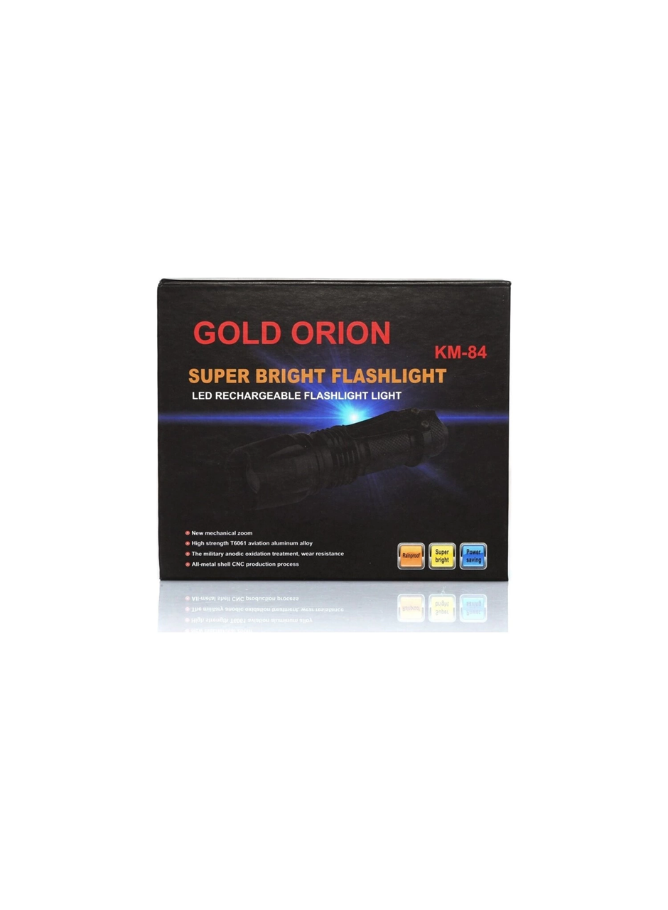 Gold Orion Km-84 Tasarruflu Şarjlı Zoomlu Metal El Feneri Kemer Klipsli (