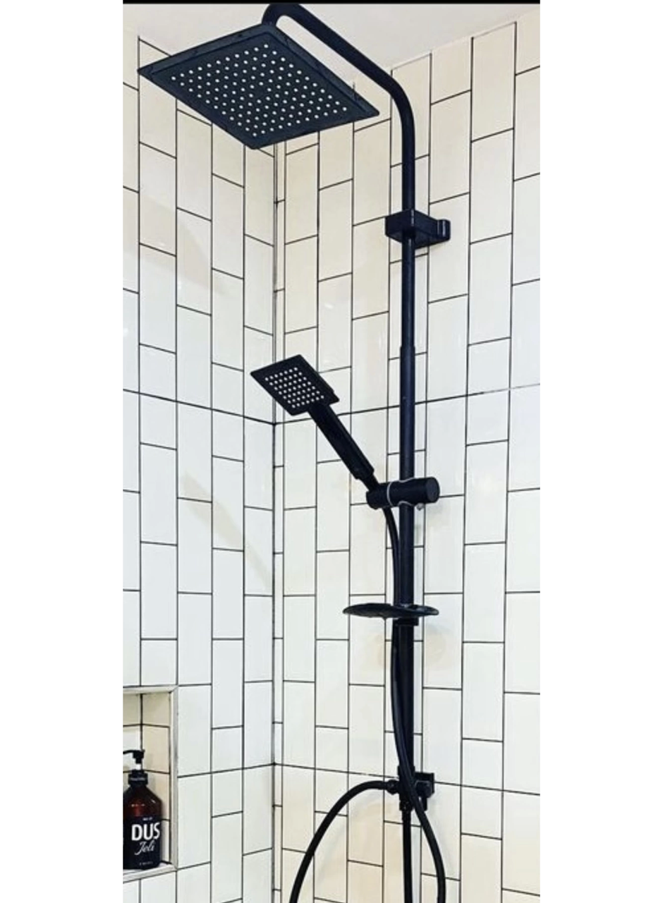 Siyah Kare Duş Seti, Tepe Yağmurlama Duş Başlığı, Ekstra Büyük Robot Duş Sistemi (