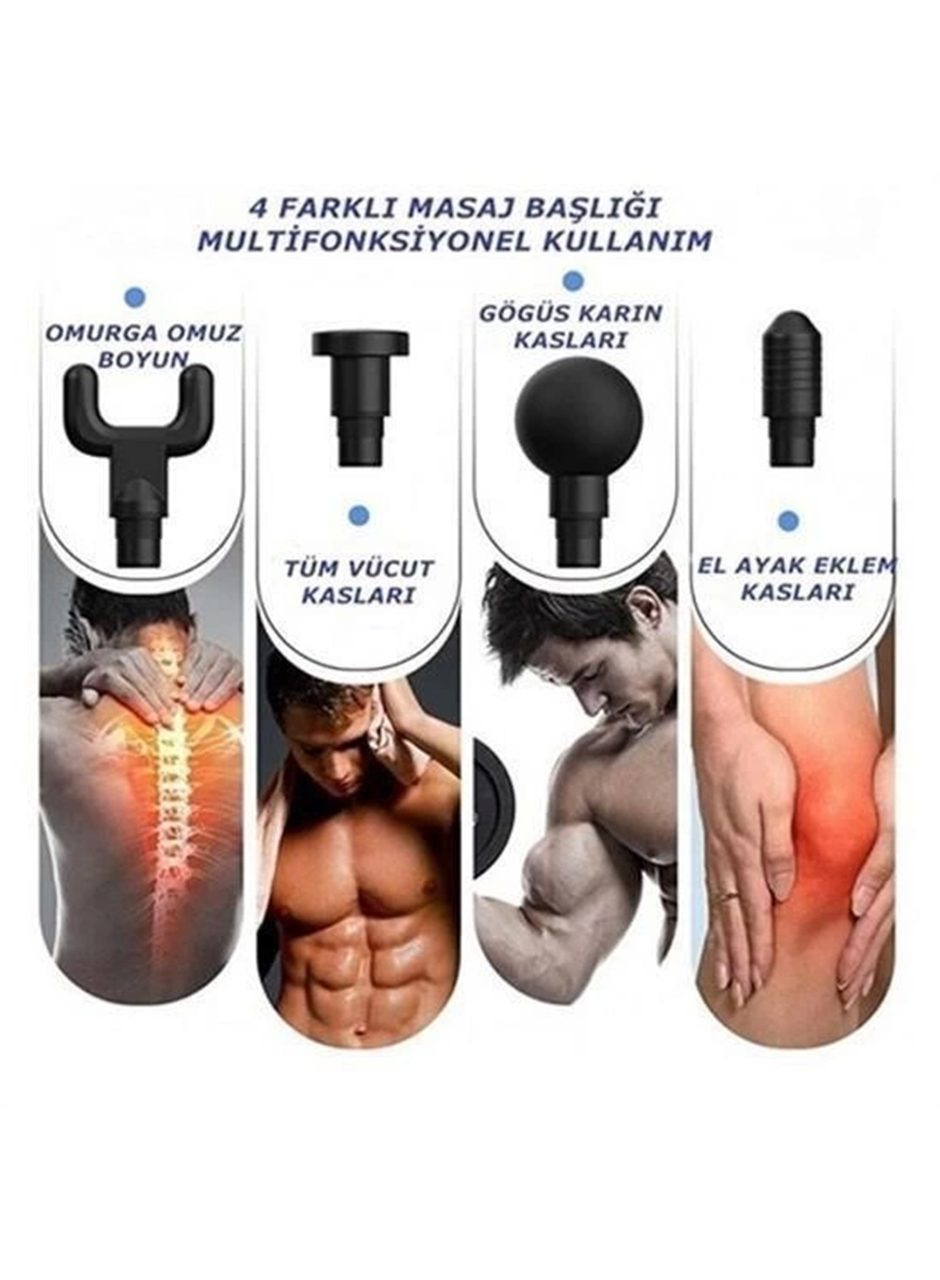 4 Başlıklı 6 Seviye Hız Ayarlı Vurmalı Kas Yoğurmalı Titreşimli Masaj Tabancası Aleti (