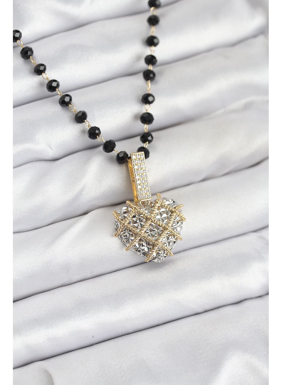 316L Çelik Zincir Kristal Boncuklu Kalpli Kadın Kolye