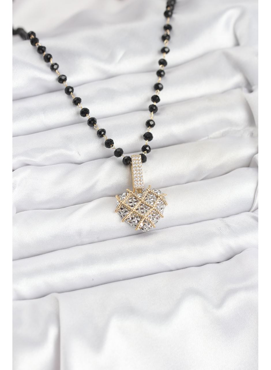 316L Çelik Zincir Kristal Boncuklu Kalpli Kadın Kolye