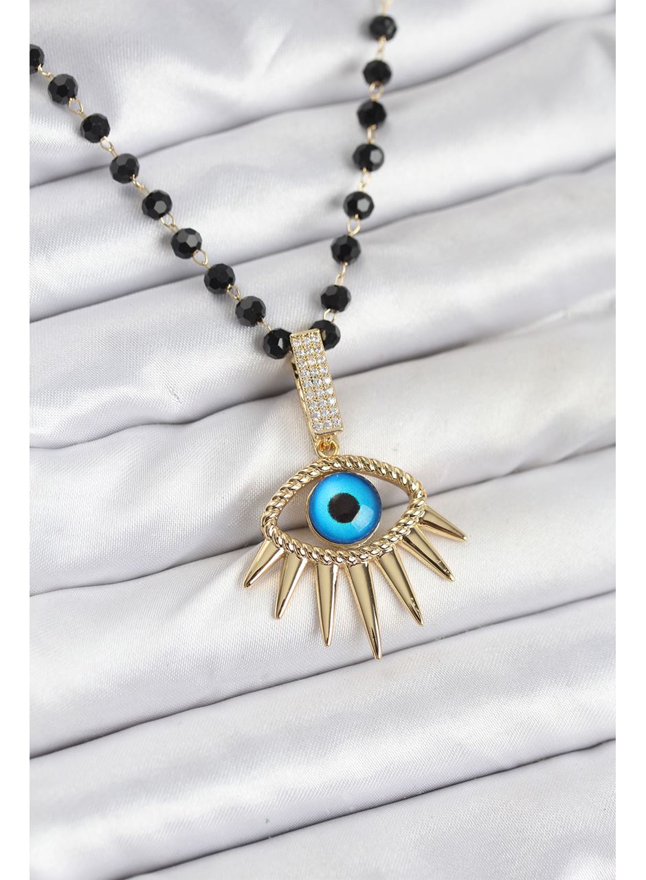 316L Çelik Zincir Kristal Boncuklu Göz Model Kadın Kolye