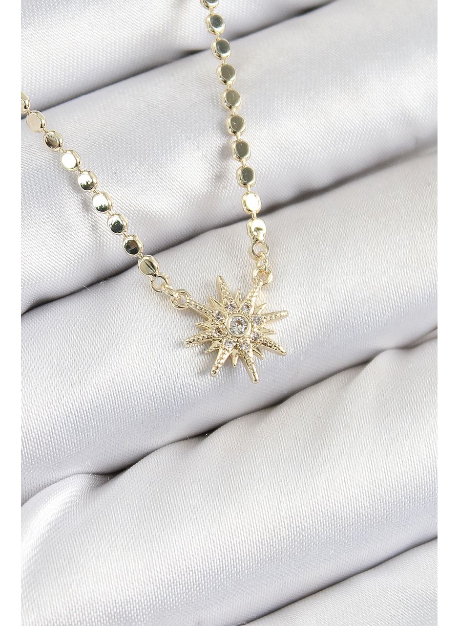 Pirinç Zirkon Taşlı Kutup Yıldızı Model Ezme Zincir Gold Renk Kadın Kolye