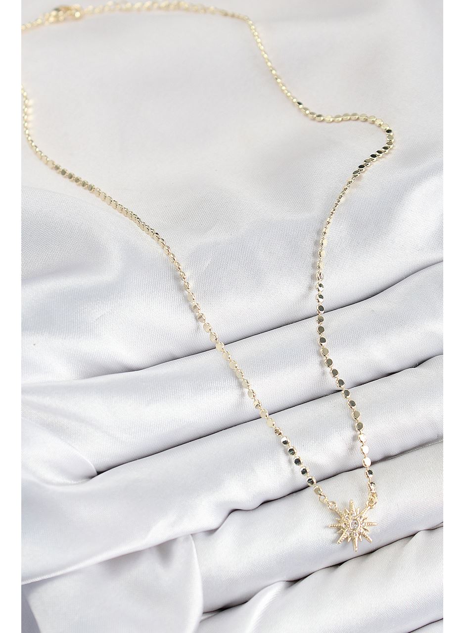 Pirinç Zirkon Taşlı Kutup Yıldızı Model Ezme Zincir Gold Renk Kadın Kolye